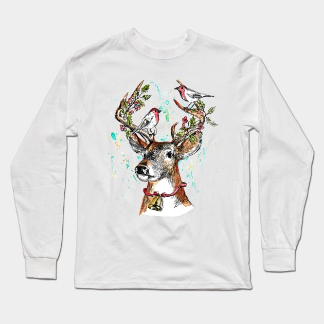 Christmas deer Long Sleeve T-Shirt by rachelsfinelines